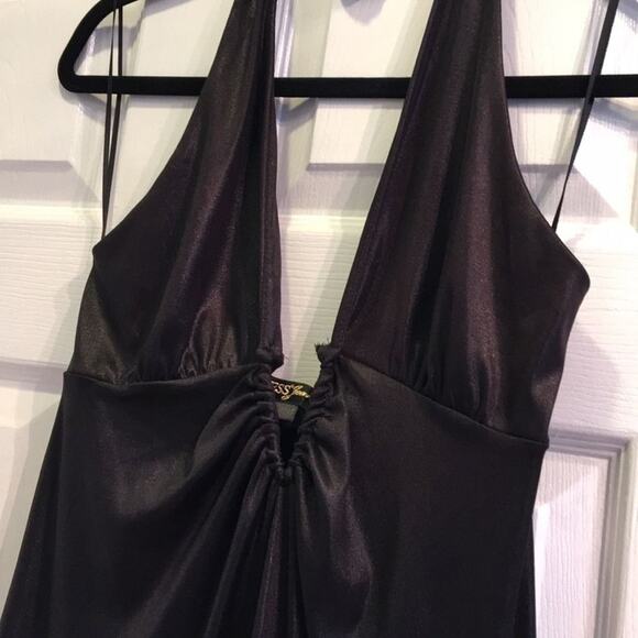 GUESS Jeans Deep V Halter Dress Size Large Black SEXY Pluge mini - Picture 3 of 7